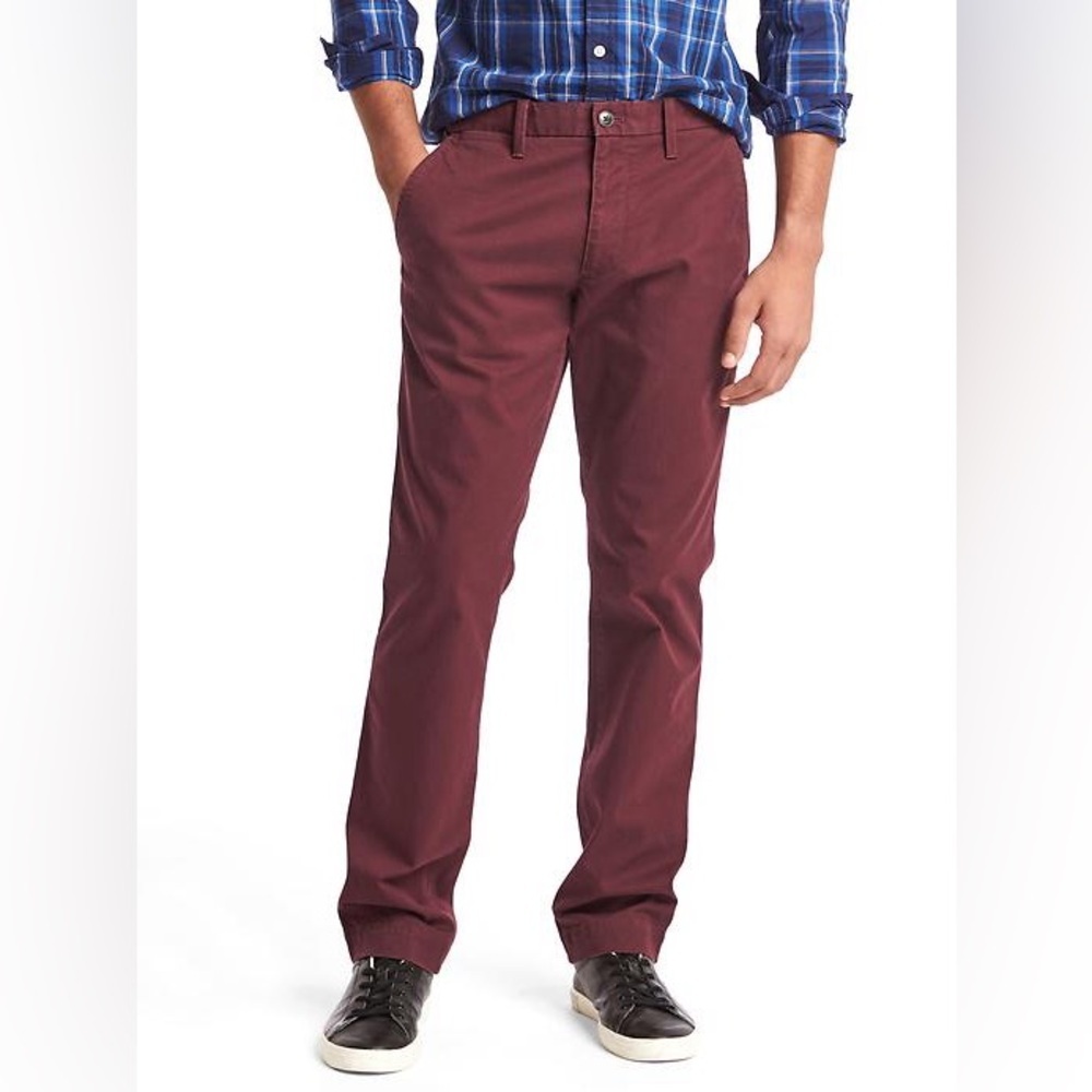 GAP‎ Men’s 31x30 Straight Fit Pants Red Burgundy Chino Cotton Twill Trousers